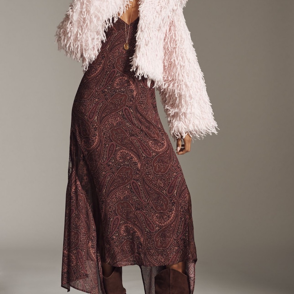 Anthropologie Pink Faux Feather Statement Teddy Jacket Coat Shaggy Fuzzy Cozy - Picture 3 of 8